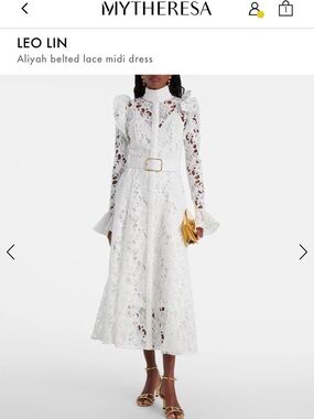 Aliyah White Belted Lace Midi Dress